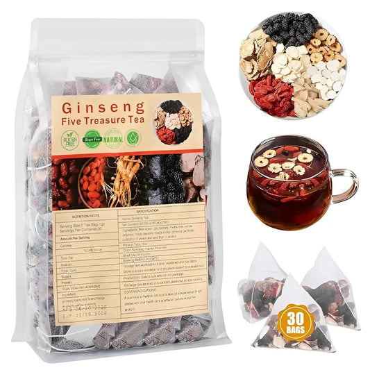 Ginseng Five Treasure Natural Herbal Tea - Energy Booster (30 Tea Bags) - Free Delivery