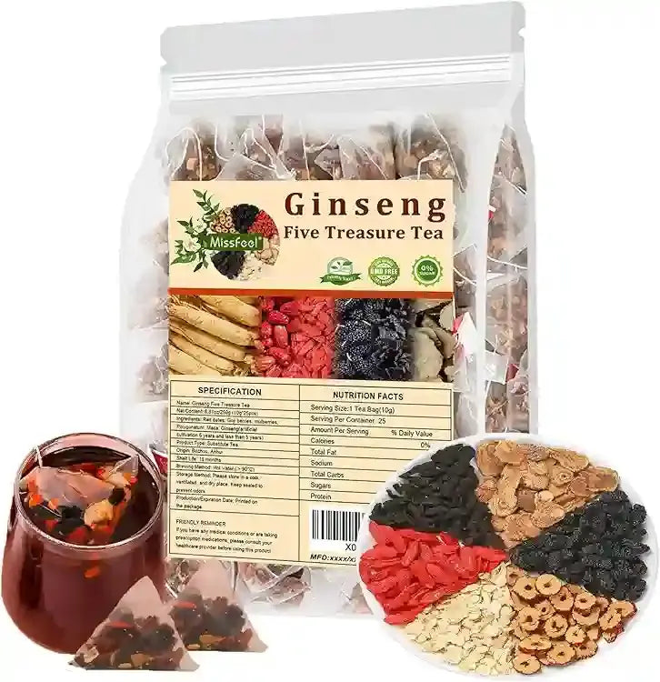 Ginseng Five Treasure Natural Herbal Tea - Energy Booster (30 Tea Bags) - Free Delivery