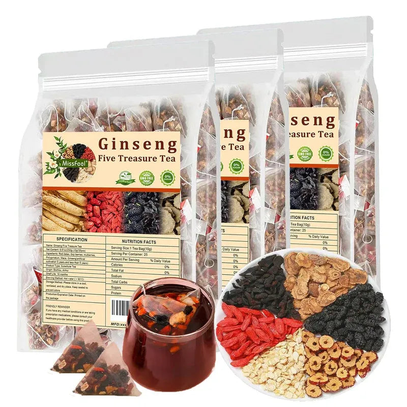 Ginseng Five Treasure Natural Herbal Tea - Energy Booster (30 Tea Bags) - Free Delivery